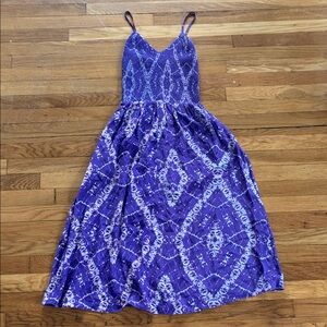 Rebecca Taylor Silk Midi Sun Dress Size 0 Smocked Runched Purple Tie Dye Summer